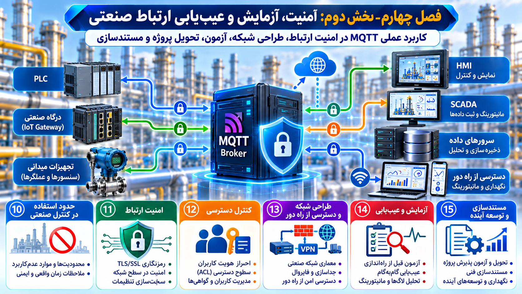 فصل چهارم (بخش دوم) : آموزش کاربردی پروتکل MQTT در اتوماسیون صنعتی/ اجرای پروژه، امنیت و عیب‌یابی ارتباط صنعتی